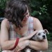 Volunteer holding small dog